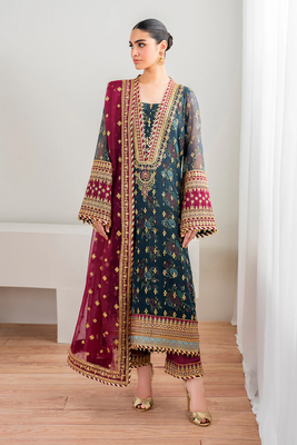 Baroque Luxury Embroidered Chiffon 3 Piece Suit