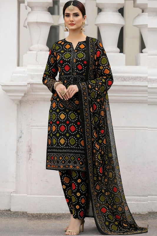 Aneelas Black Chunri Unstitched 3 Piece Luxury Lawn