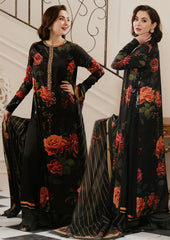 3 Piece Unstitched Silk Black Rose