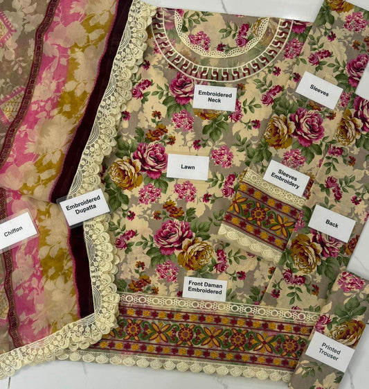 Aneelas Skin Unstitched 3 Piece Suits Luxury Lawn