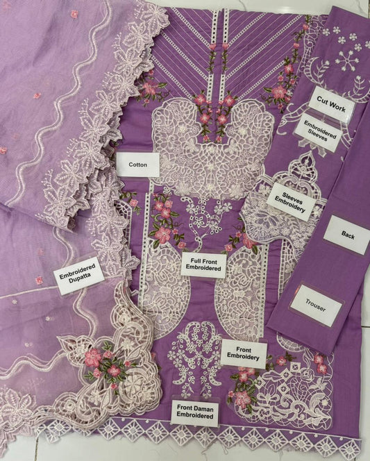 Elaf Lavender Chikankari Luxury  Embroidered Unstitched 3 Piece