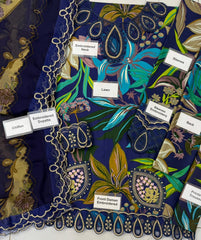 Blue UF-4090 Unstitched Luxury Lawn 3 Piece