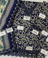 D6058 Navy Blue Unstitched 3 Piece Luxury Lawn