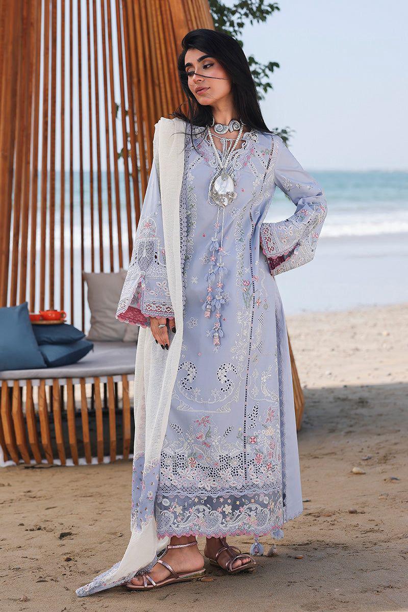 Qalamkar Bluish Luxury Embroidered Lawn 3-piece Suit