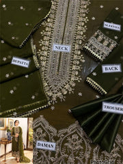 Asim Jofa Olive Green Chiffon 3-Piece Suit