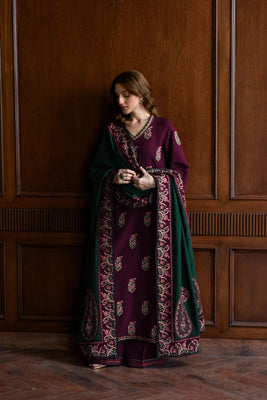 Batik Cambric 3-Piece Suit with Contrast Green Shawl