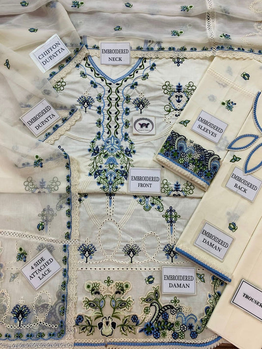 Mahnur Luxury Off-White Lawn 3-Piece Suit