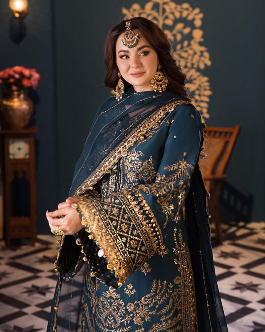 Asim Jofa Luxury Teal 3-Piece Suit