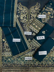 Asim Jofa Luxury Teal 3-Piece Suit