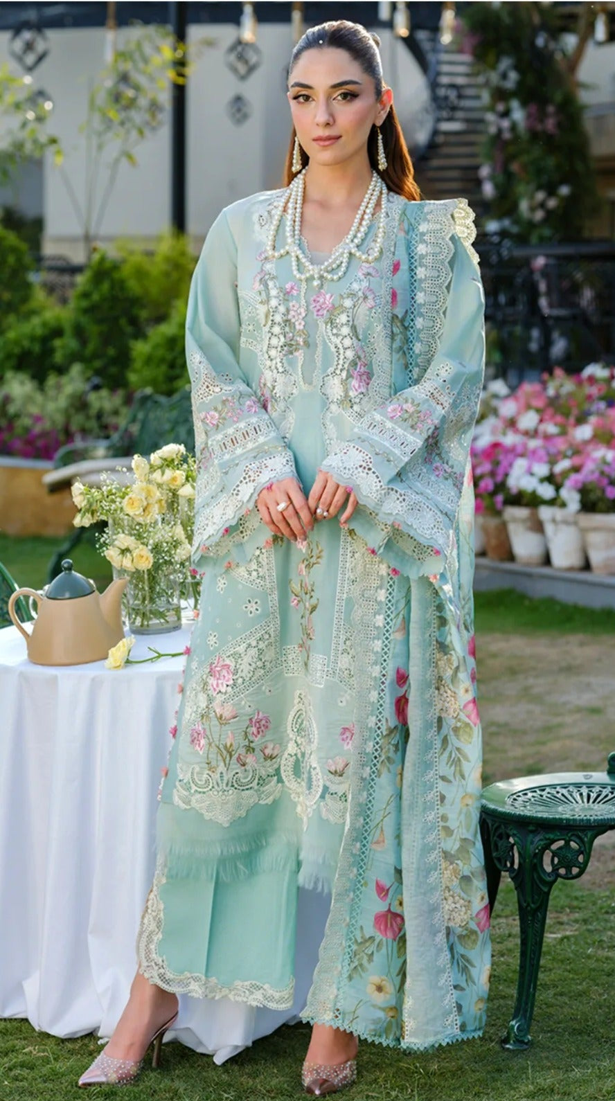 Elaf Mint Green Embroidered Lawn