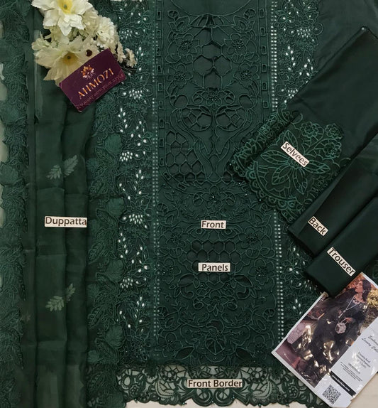 Bin Ilyas Bottle Green Luxury  Embroidered Lawn 3 Piece Suit