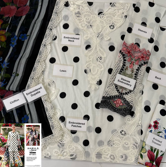 Maria.B White Polka Dot Digital Printed 3 Piece Suit
