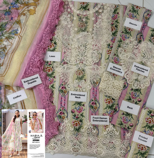 Maria. B Floral Prints Embroidered Lawn 3 Piece Suit
