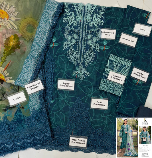 Nureh Gardenia Embroidered Lawn 3 piece suit