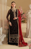 Nureh Red & Black Luxury Embroidered Chiffon 3 Piece Suit