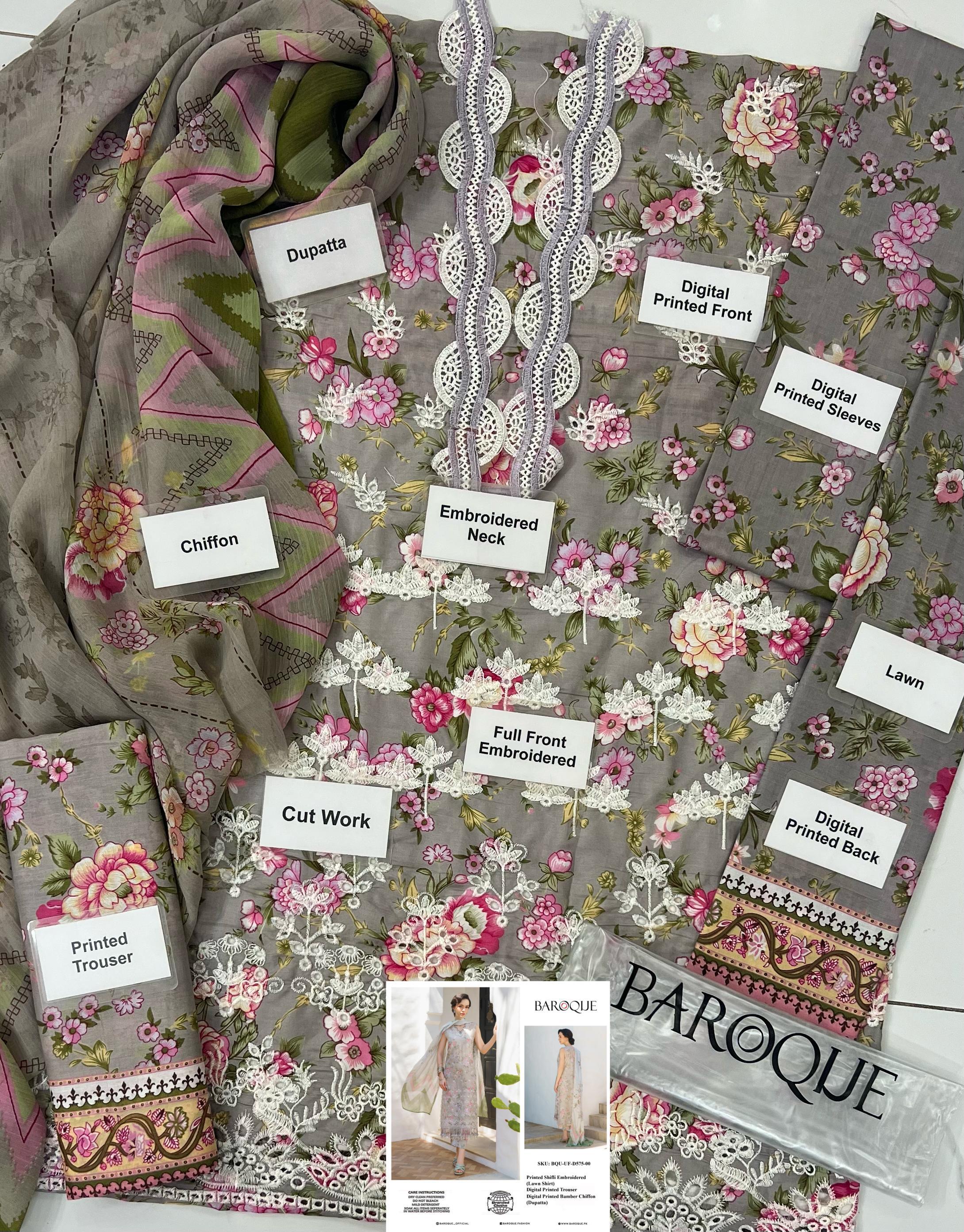 Unstitched Lawn Embroidered BRD575