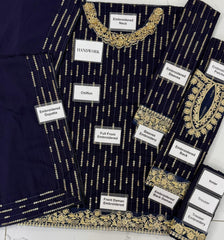 CC-89 NAVY & GOLD Formal Wear Unstitched Chiffon