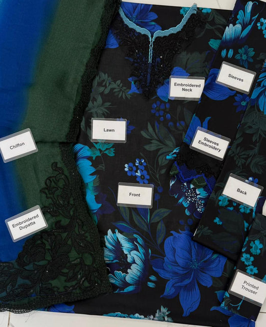 Iznik Blue Unstitched 3 Piece Luxury Lawn UE-399