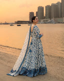 Faiza Saqlain Luxury Blue & White Maaxi