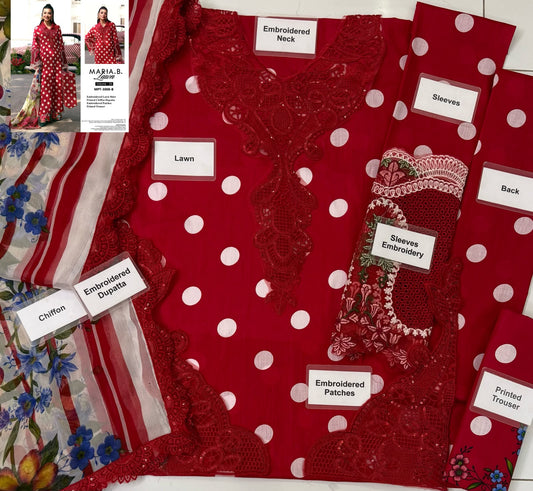 Maria.B Red Polka Dot Digital Printed 3 Piece Suit