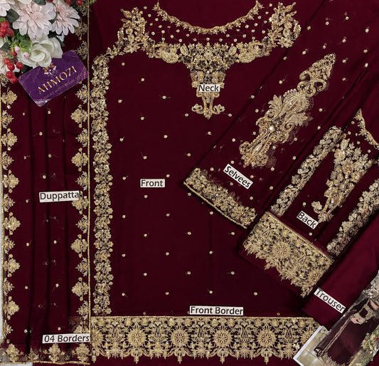 Aneela's Chiffon Embroidered Unstitched 3-Piece Suit