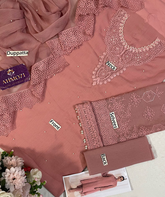 Baroque Pink Embroidered Chiffon 3-Piece Suit