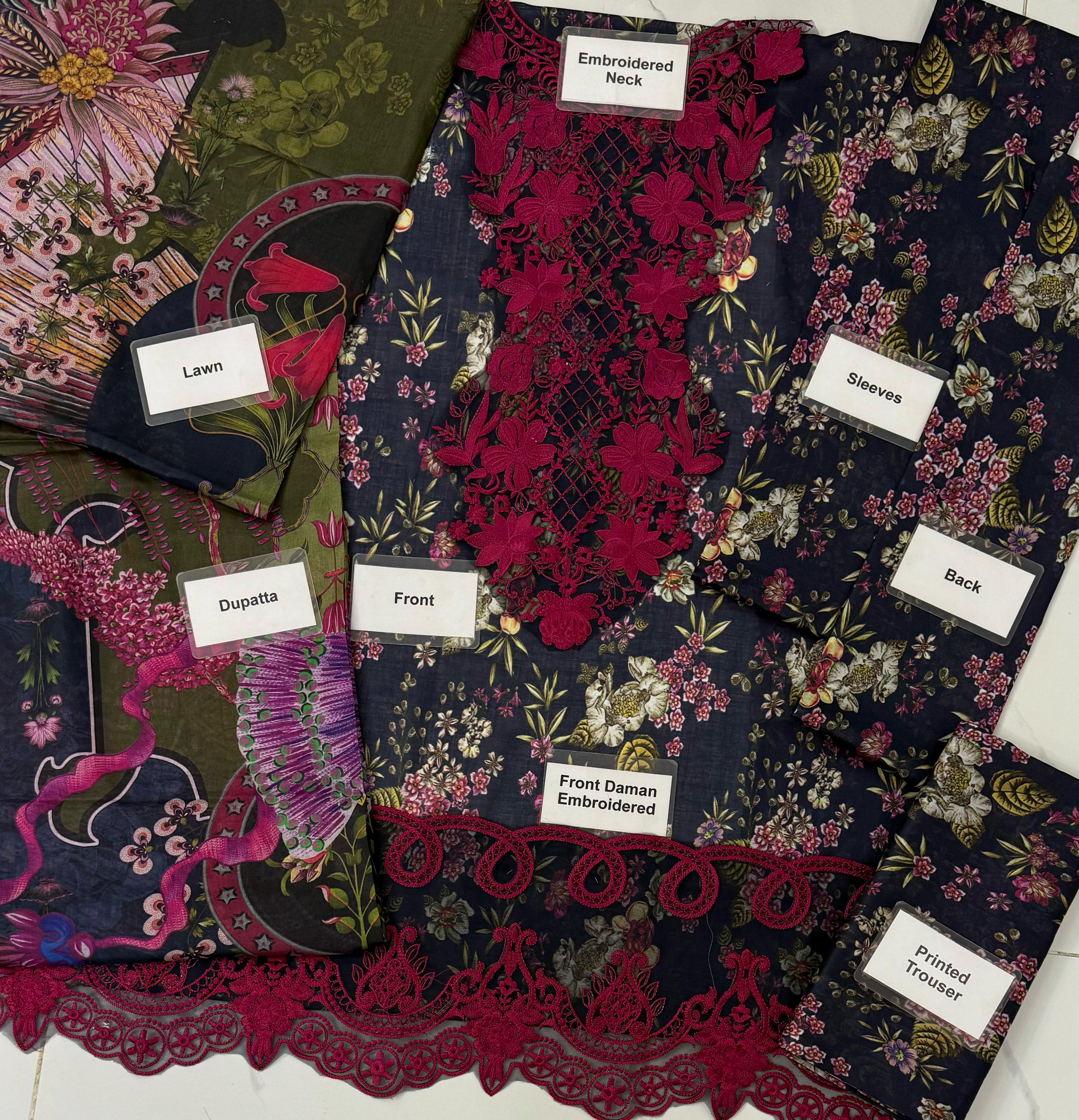 Unstitched 3 Piece Embroidered Lawn Flora FLT20487