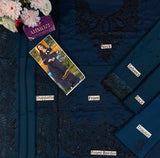 Azure Navy Chiffon Unstitched 3 Piece Suit