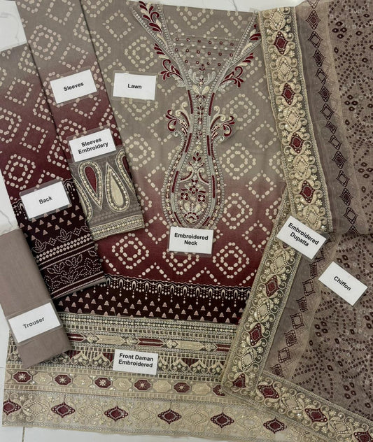 Nureh Unstitched Luxury Lawn 3 Piece Suit
