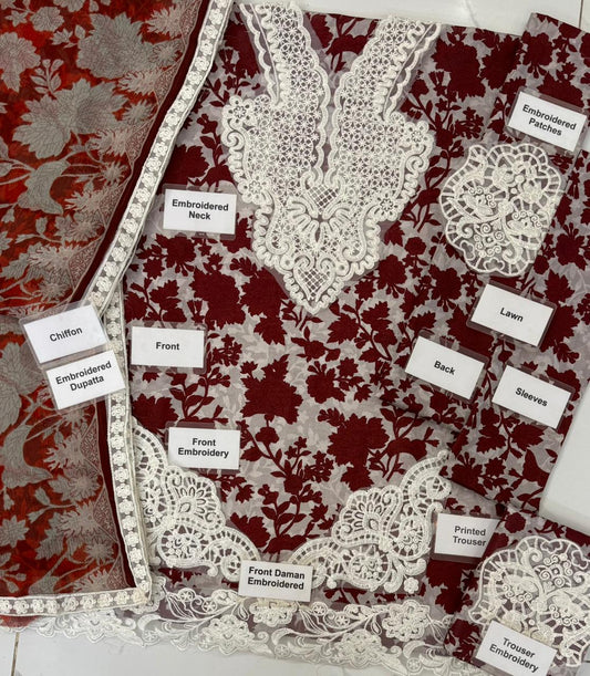 Zainab Chottani Red Unstiched Digital Printed 3 piece Suit