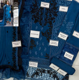 Azure Deep Blue Chiffon Embroidered 3 Piece Suit