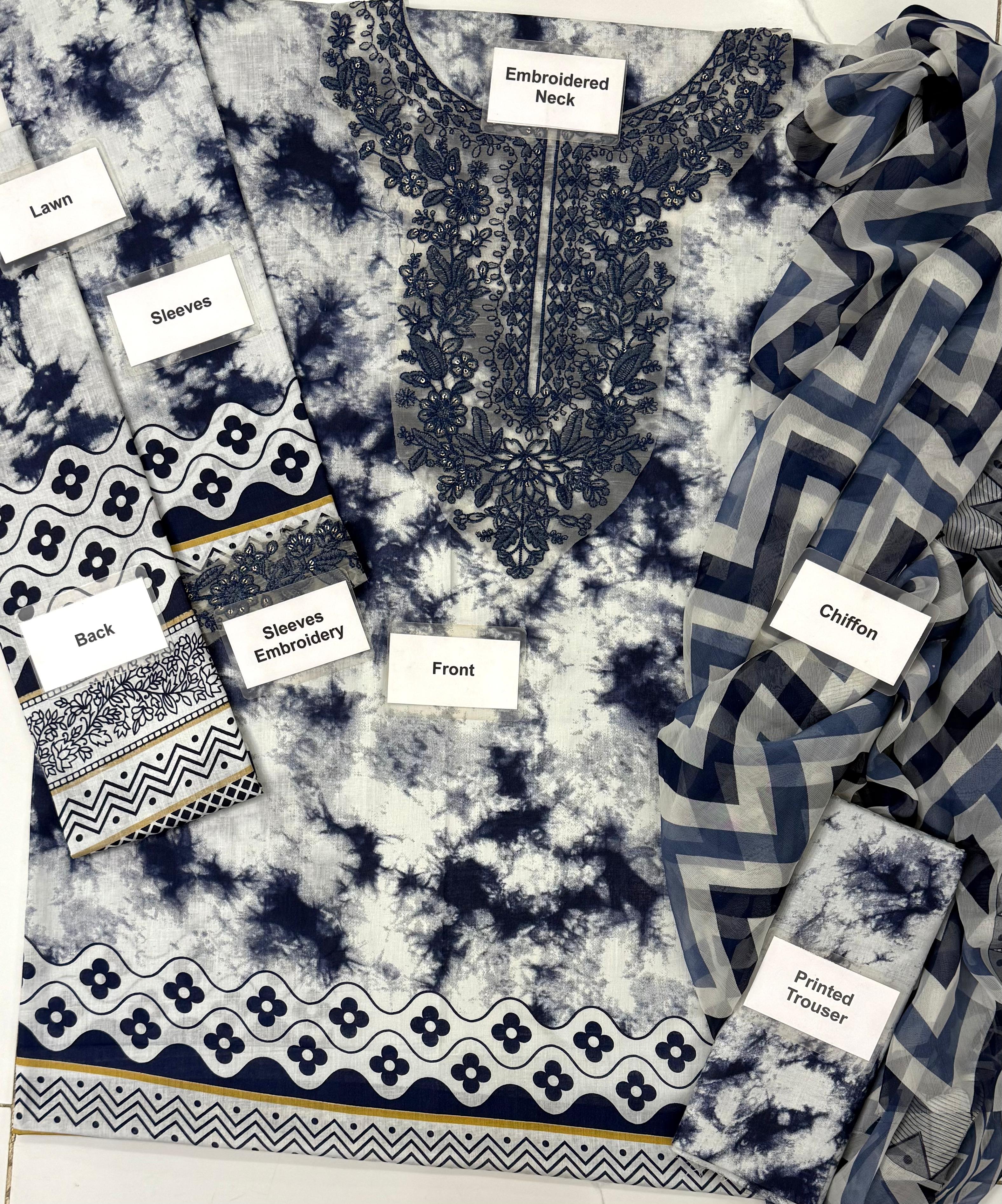 Unstitched 3 Piece Lawn Embroidered SP-Blue
