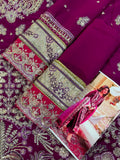 Aneelas Burgundy Embroidered Chiffon 3 Piece Suit