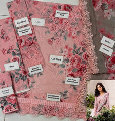 Unstiched Lawn Embroidered Chikankari 3 Piece Suit Orchid Dalfah D9