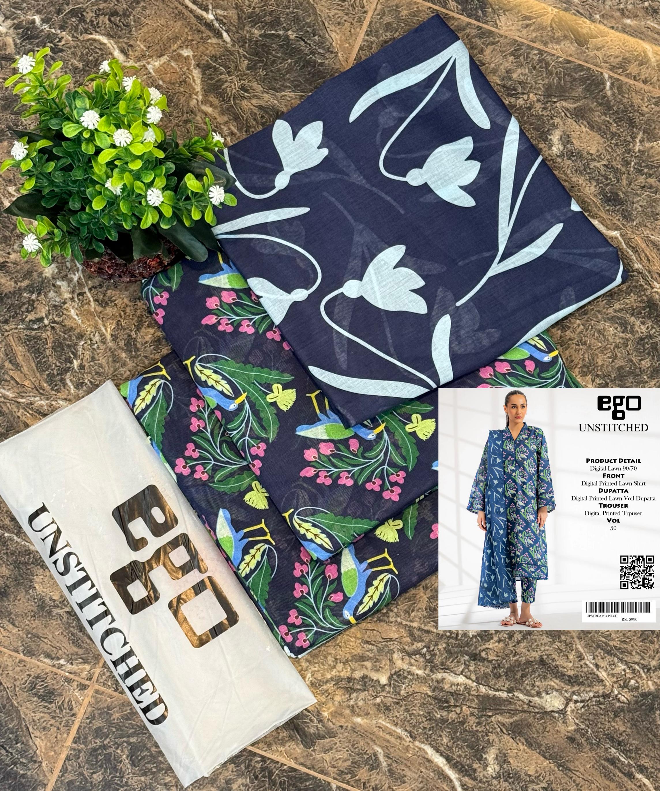 Unstitched Printed Lawn 3 Piece EDEN