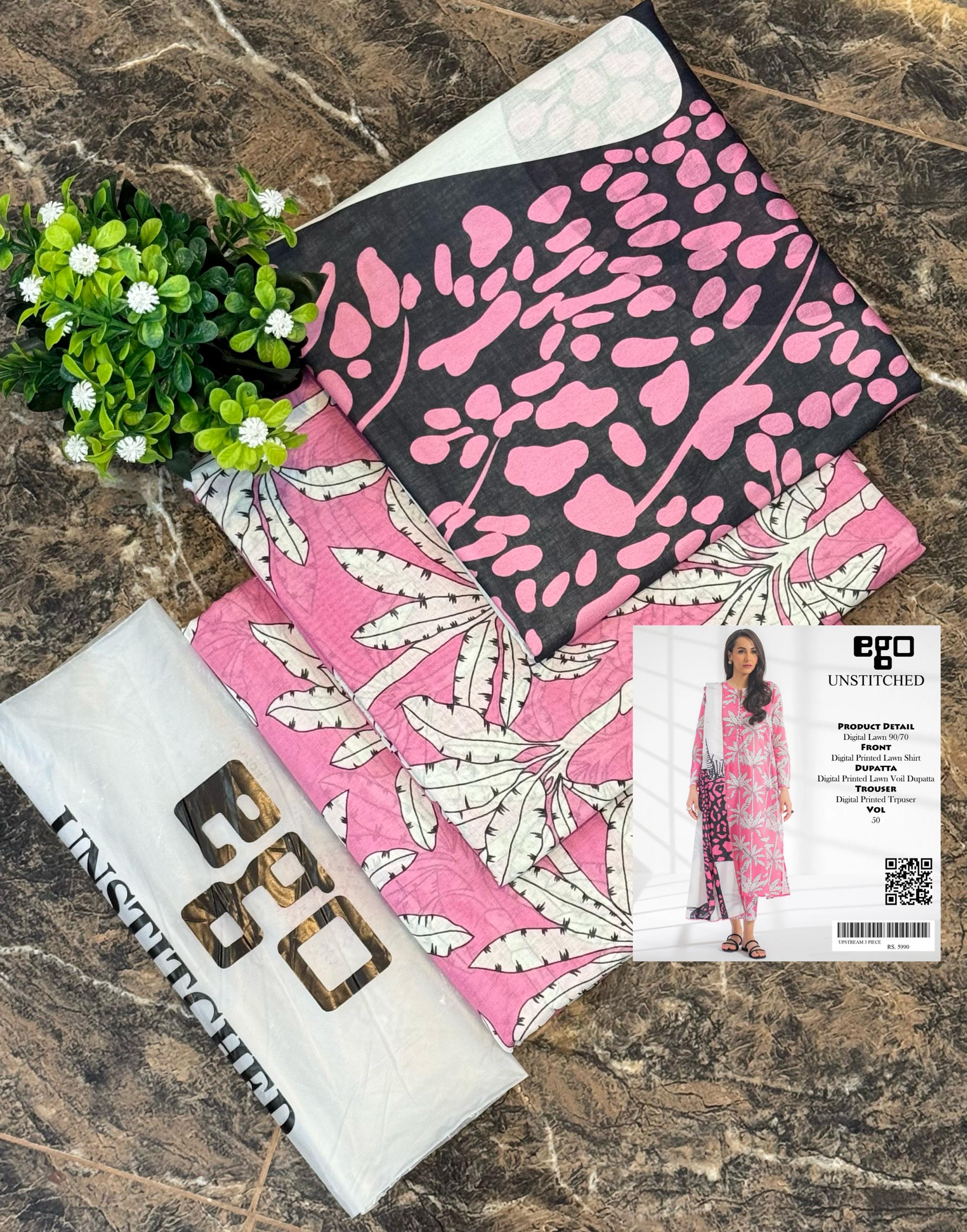 Unstitched Printed Lawn 3 Piece PALMS