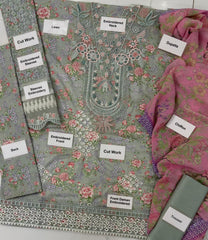 Unstitched Luxury Lawn Chikankari 3 Piece SFL-07