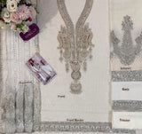 Maria B Off White Embroidered Bamber Chiffon 3 Piece Suit