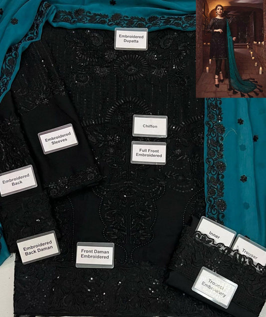 Maria B Premium Black Ferozi Unstitched Formal 3 Piece Suit
