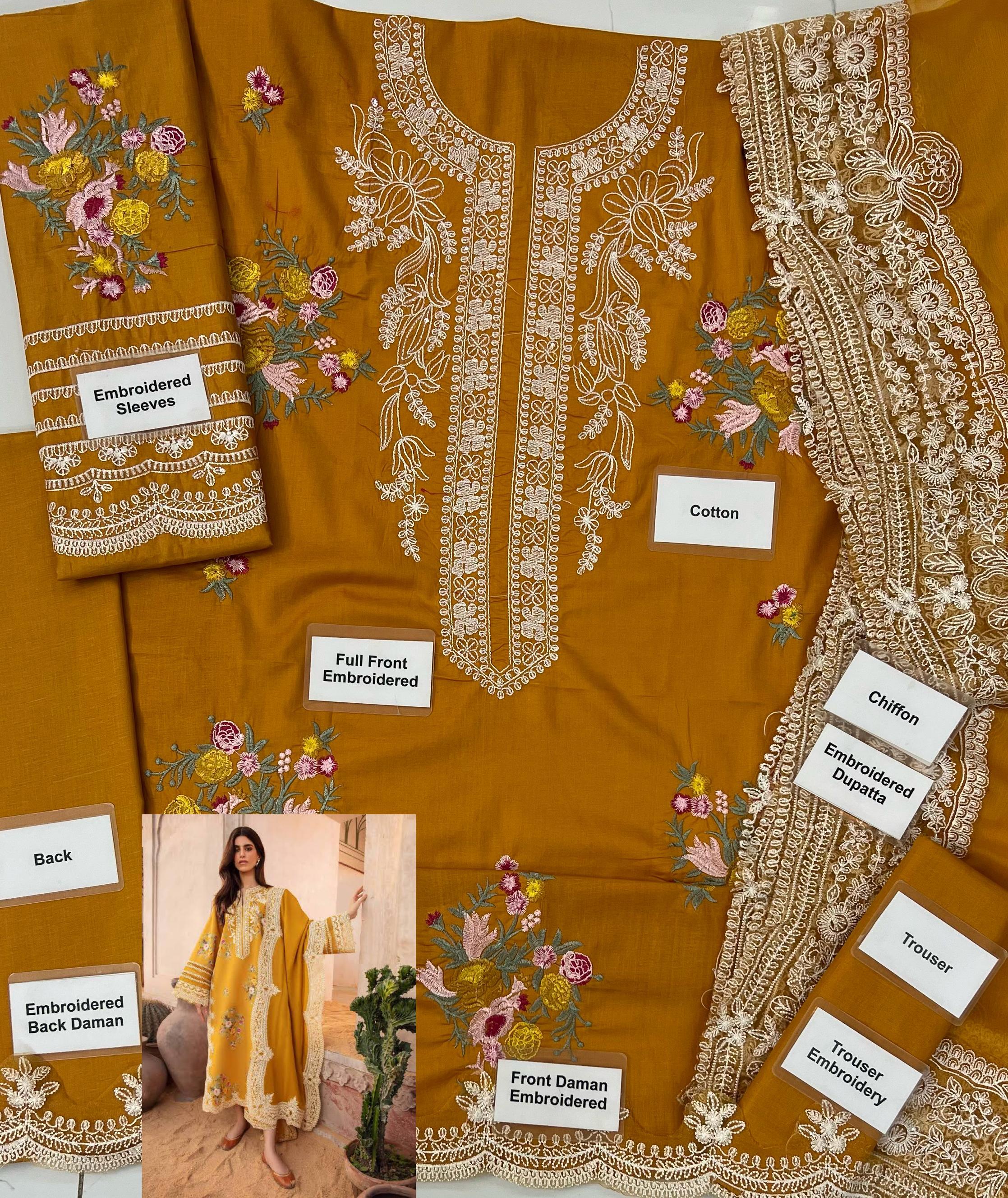 Unstitched 3 Piece Fency Cotton Marori Tales Mustard CRWP2A