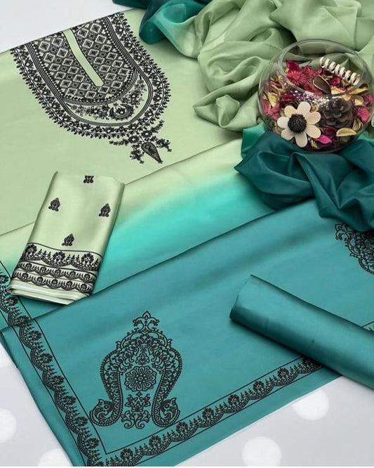 Zainab Chottani Unstiched Silk Blue Seagreen 3 Piece Suit