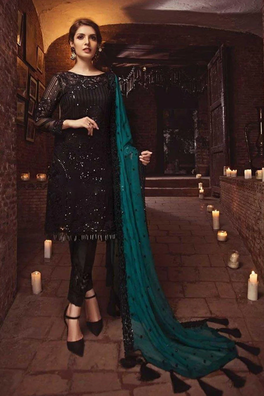 Maria B Premium Black Ferozi Unstitched Formal 3 Piece Suit
