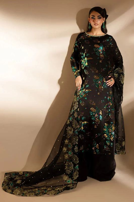 Nureh Black Golden Star Dust Luxury Formals Unstitched 3 Piece Suit